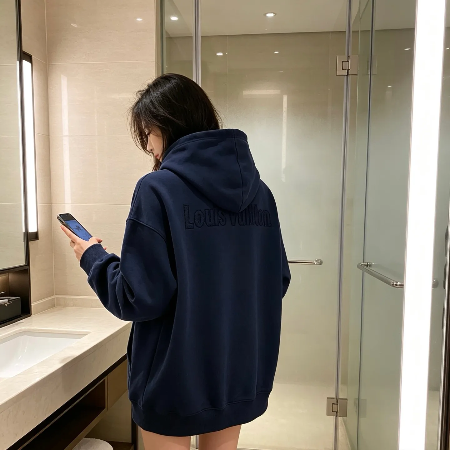 Louis Vuitton/Louis Vuitton tatami embroidered letter logo hole hooded sweatshirt